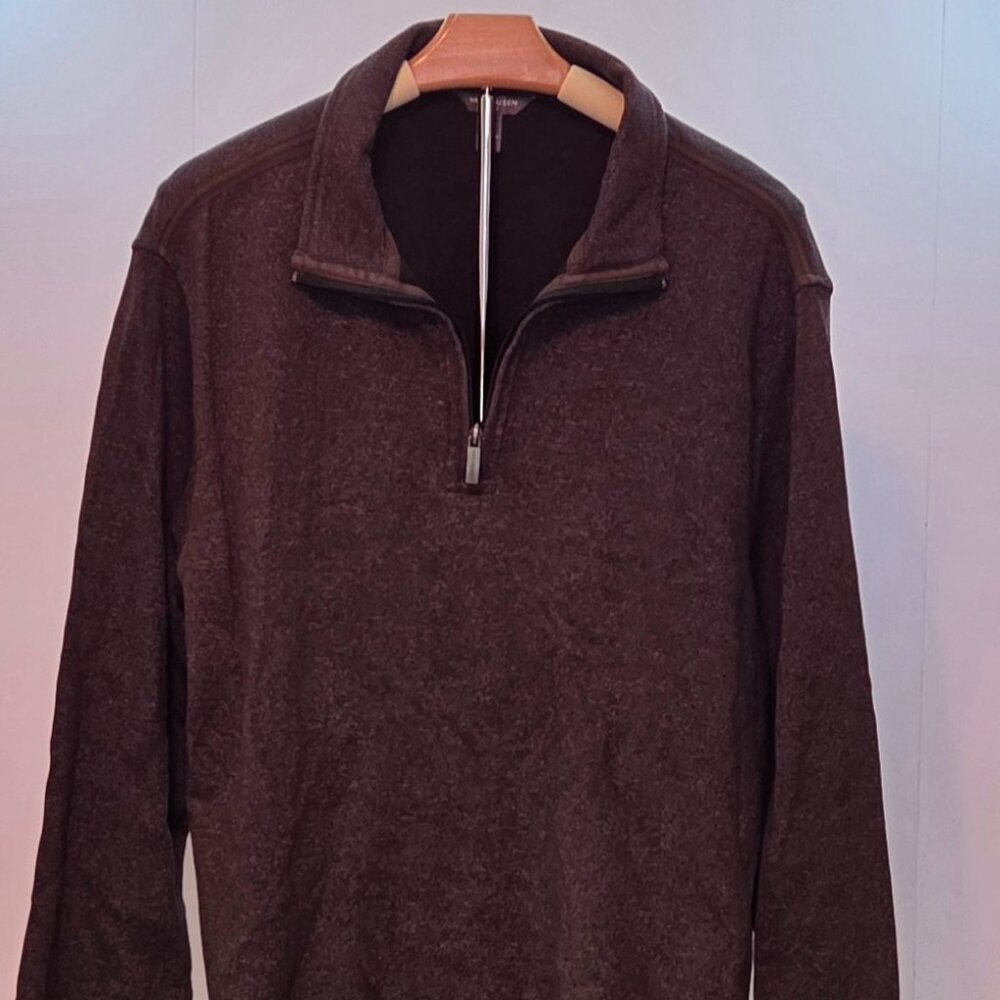 Men’s 1/4 Zip Dark Brown Heather Long Sleeve Pullover by Van Heusen, Mens Large
